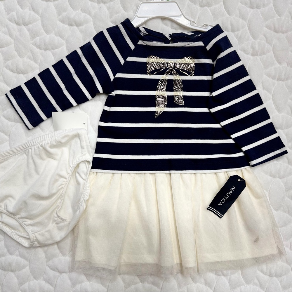 Nautica Striped Navy and White Dress with Bow